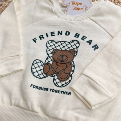 Conj. Casaco Friend Bear e Calça de Moletom - Off White e Verde
